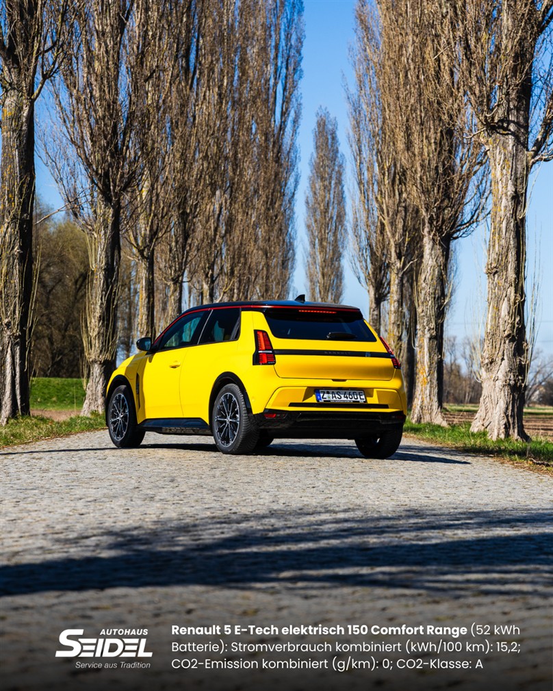 Renault 5 E-Tech Electric in Bewegung – förderfähiges E-Auto mit bis zu 400 km Reichweite bei Autohaus Seidel